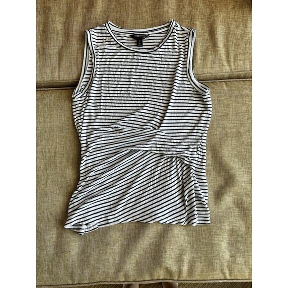Banana Republic Women’s Soft-Stretch Modal Knit White Stripe Sleeveless Tank Top - Picture 2 of 9